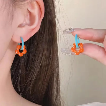 DAIIIBABYYY  -  Kpop Trendy Cute Colorful Flowers Enamel Hoop Earrings For Women Girls Vintage Y2K Jewelry Aesthetic EMO Accessories Gifts